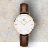 Daniel Wellington Classic Petite Bristol White Dial Brown Leather Strap Watch For Women - DW00100171