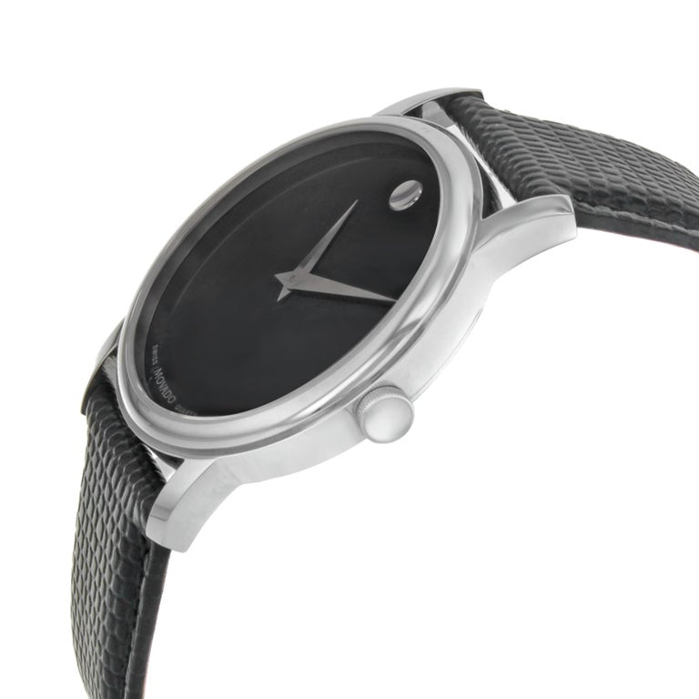 Movado Museum Black Dial Black Leather Strap Watch For Men - 2100002