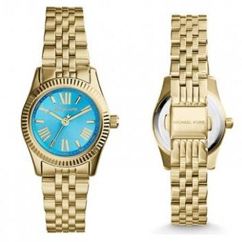 Michael Kors Lexington Quartz Blue Dial Gold Steel Strap Watch For Women - MK3271