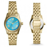 Michael Kors Lexington Quartz Blue Dial Gold Steel Strap Watch For Women - MK3271