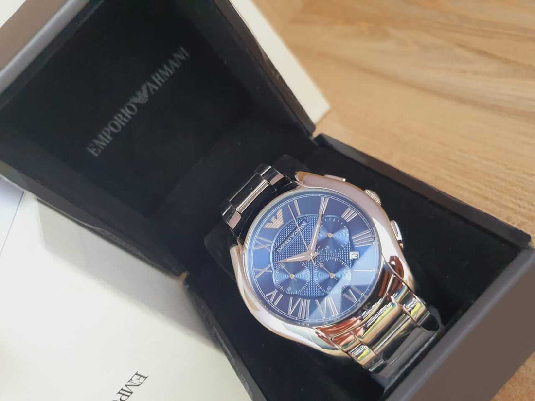 Emporio Armani Chronograph Quartz Blue Dial Silver Steel Strap Watch For Men - AR11082