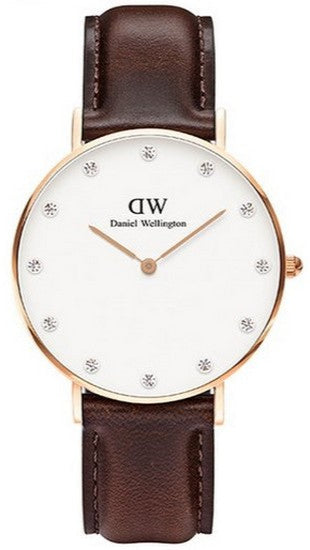 Daniel Wellington Classic Sheffield White Dial Brown Leather Strap Watch for Women - DW00100153