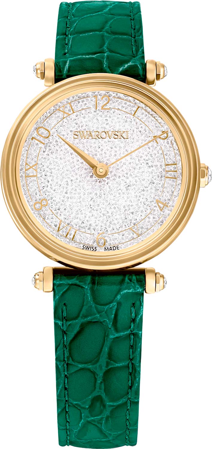 Swarovski Crystalline Wonder Silver Dial Green Leather Strap Watch for Women - 5656893