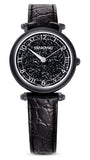 Swarovski Crystalline Wonder Black Dial Black Leather Strap Watch for Women - 5664311