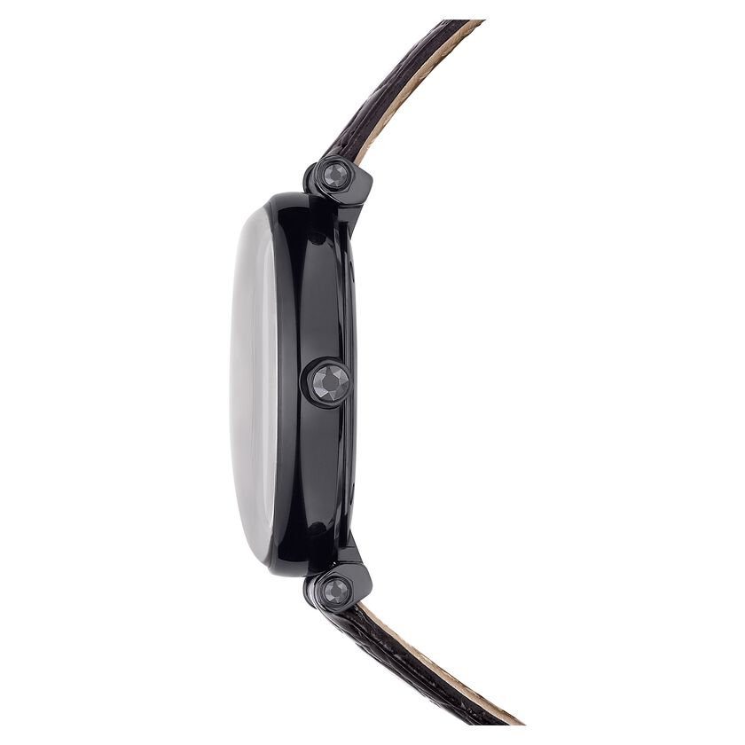 Swarovski Crystalline Wonder Black Dial Black Leather Strap Watch for Women - 5664311