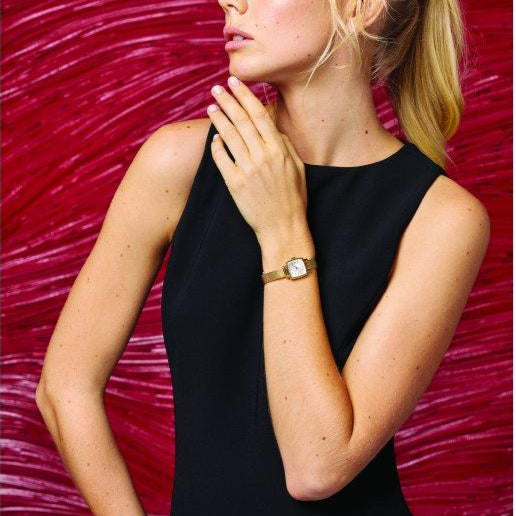 Tissot Lovely Square Silver Dial Gold Mesh Bracelet Watch For Women - T058.109.33.031.00