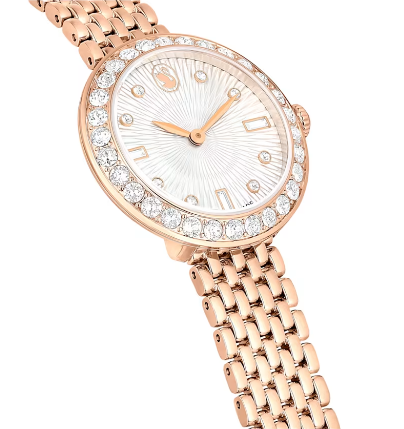 Swarovski Certa Crystals Silver Dial Rose Gold Steel Strap Watch for Women - 5672981