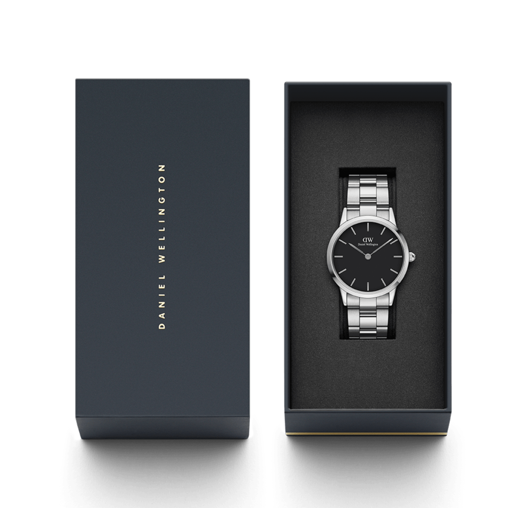 Daniel Wellington Iconic Link Black Dial Silver Steel Strap Watch For Women - DW00100342