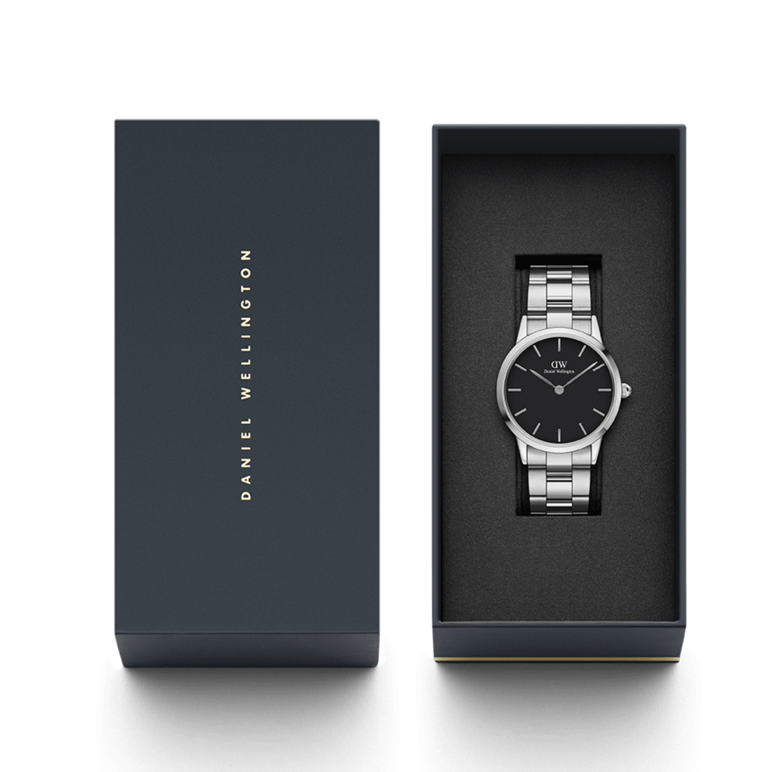 Daniel Wellington Iconic Link Black Dial Silver Steel Strap Watch For Women - DW00100342