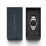 Daniel Wellington Iconic Link Black Dial Silver Steel Strap Watch For Women - DW00100342