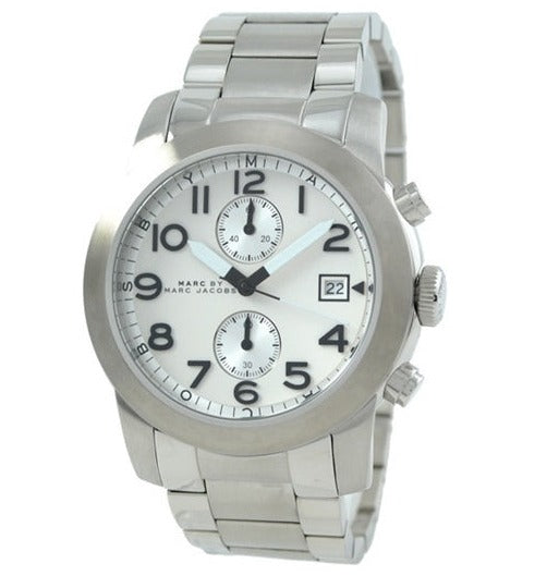 Marc Jacobs Larry Chronograph White Dial Silver Steel Strap Watch for Men - MBM5030