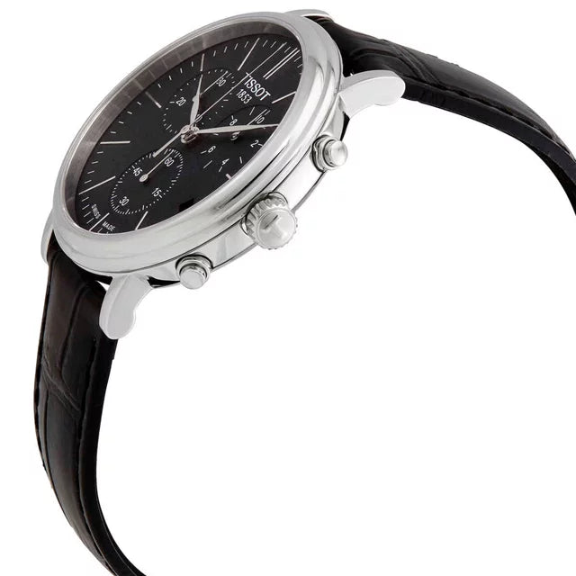 Tissot Carson Premium Chronograph Black Dial Black Leather Strap Watch For Men - T122.417.16.051.00