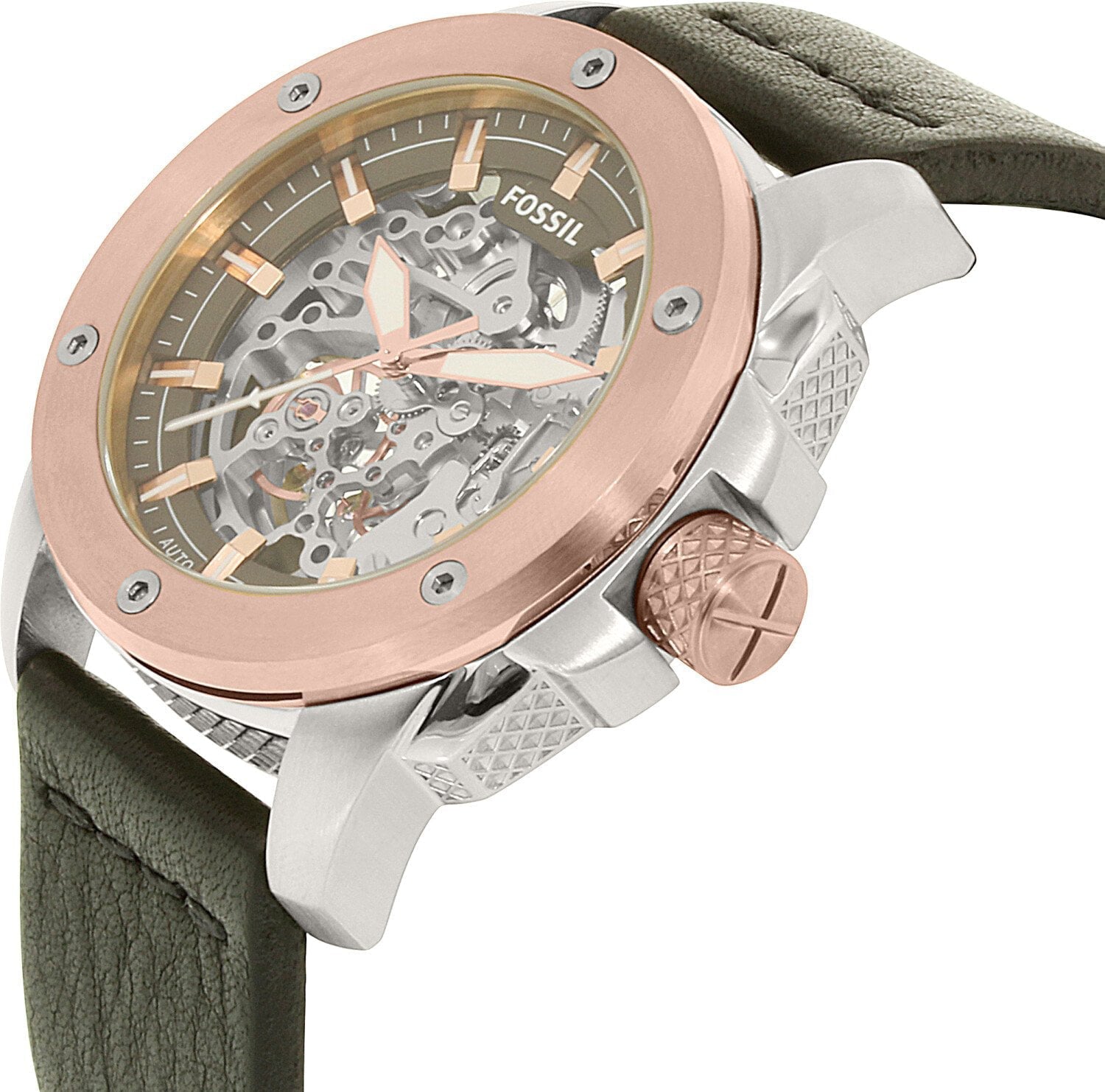 Fossil Modern Machine Automatic Skeleton Dial Black Leather Strap Watch for Men - ME3082