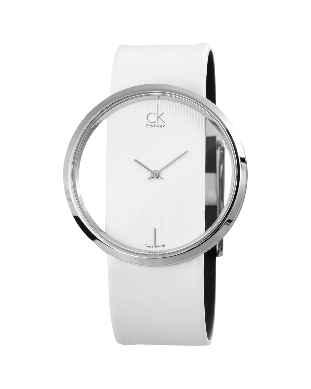 Calvin Klein Glam Transparent Dial White Leather Strap Watch for Women - K9423101