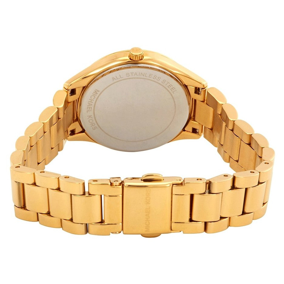 Michael Kors Lauryn Mother of Pearl White Dial Gold Steel Strap Watch for Women - MK3899