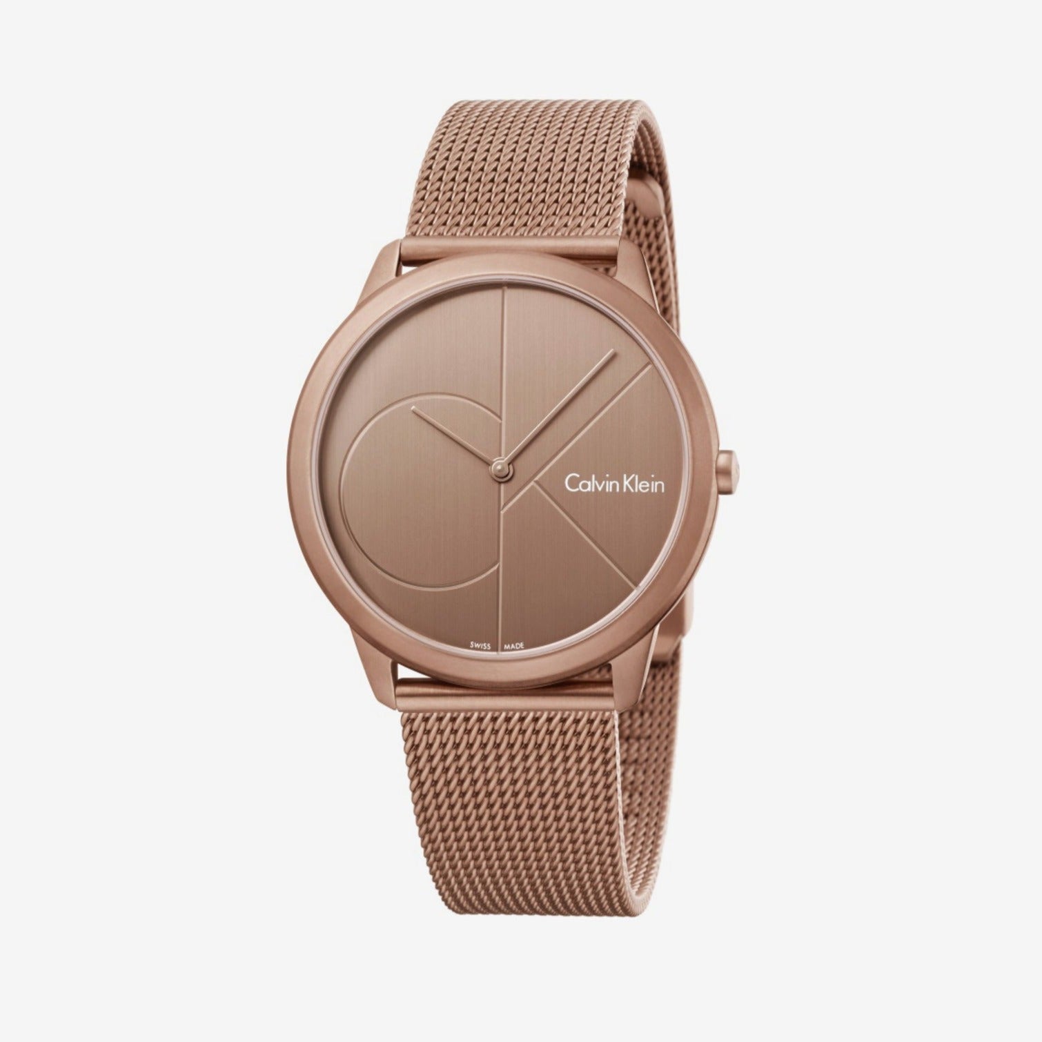 Calvin Klein Minimal Quartz Pink Gold Dial Pink Gold Mesh Bracelet Watch for Men - K3M11TFK