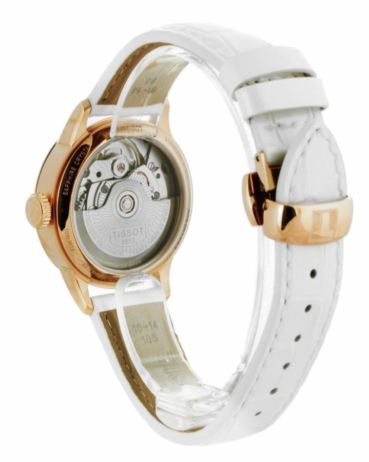 Tissot Chemin Des Tourelles Powermatic 80 Lady Silver Dial White Leather Strap Watch For Women - T099.207.36.118.00