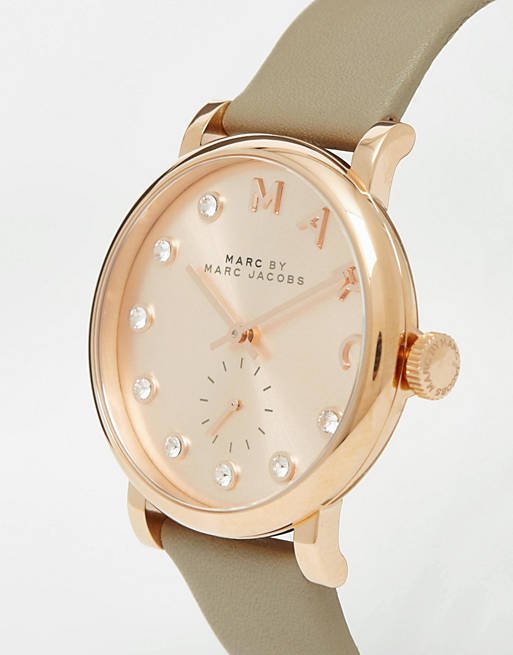Marc Jacobs Baker Rose Gold Dial Grey Leather Strap Watch for Women - MBM1400