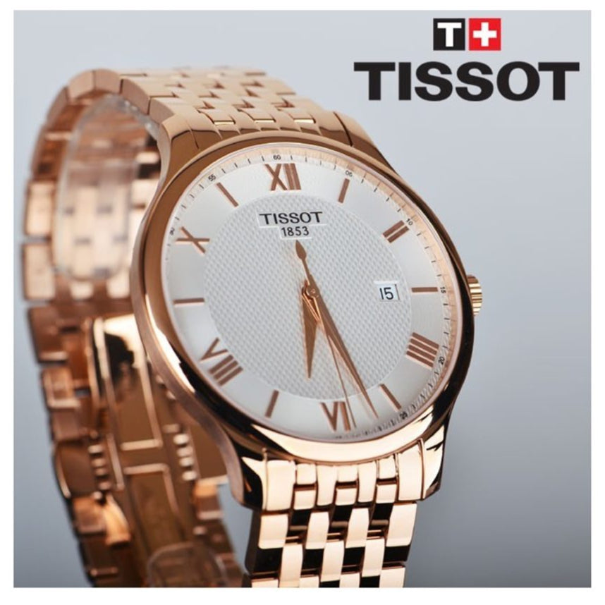 Tissot T Classic Tradition White Dial Rose Gold Steel Strap Watch For Women - T063.610.33.038.00