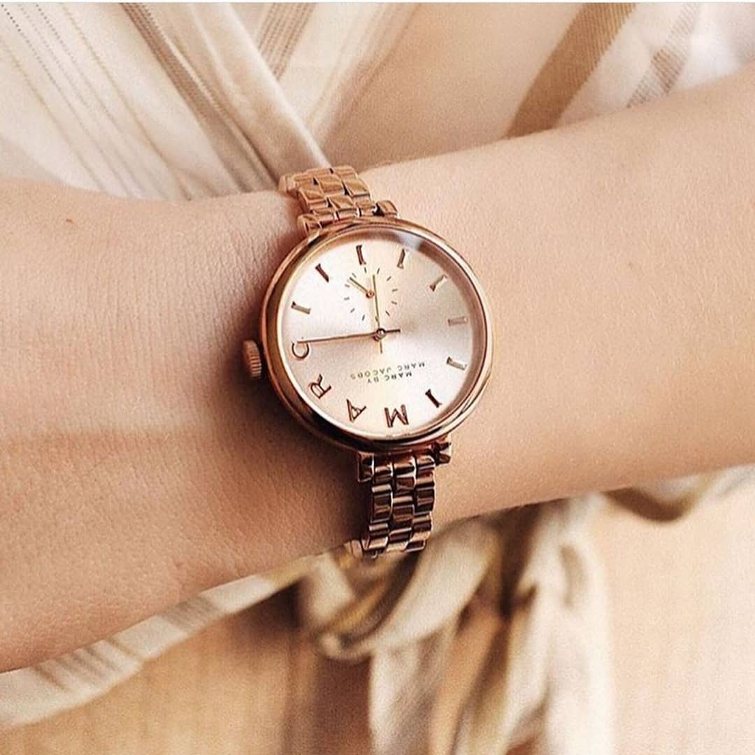 Marc Jacobs Sally White Dial Rose Gold Steel Strap Watch for Women - MBM8643