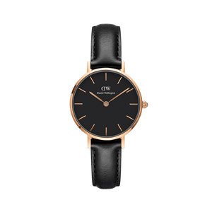 Daniel Wellington Classic Petite Sheffield Black Dial Black Leather Strap Watch For Women - DW00100224