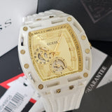 Guess Phoenix Analog Gold Dial White Silicone Strap Watch For Men - GW0499G5