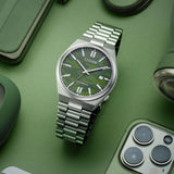 Citizen Tsuyosa Automatic Camouflage Green Dial Silver Steel Strap Watch For Men - NJ0159-86X
