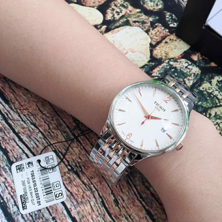 Tissot T Classic Tradition White Dial Two Tone Mesh Bracelet Watch For Men - T063.610.22.037.01