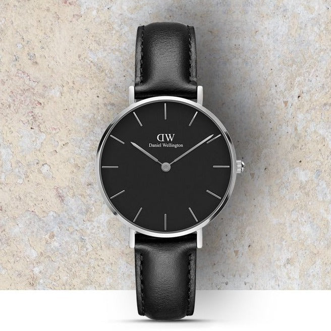 Daniel Wellington Petite Sheffield Black Dial Black Leather Strap Watch For Women - DW00100180