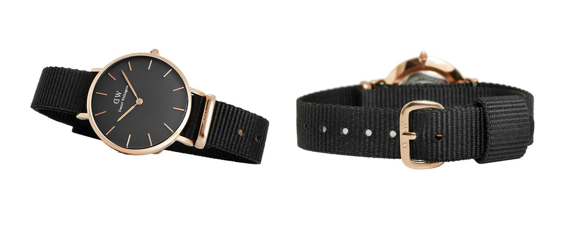 Daniel Wellington Classic Petite Cornwall Black Dial Black NATO Strap Watch For Women - DW00100215