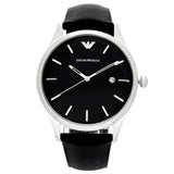Emporio Armani Lambda Classic Quartz Black Dial Black Leather Strap Watch For Men - AR11020
