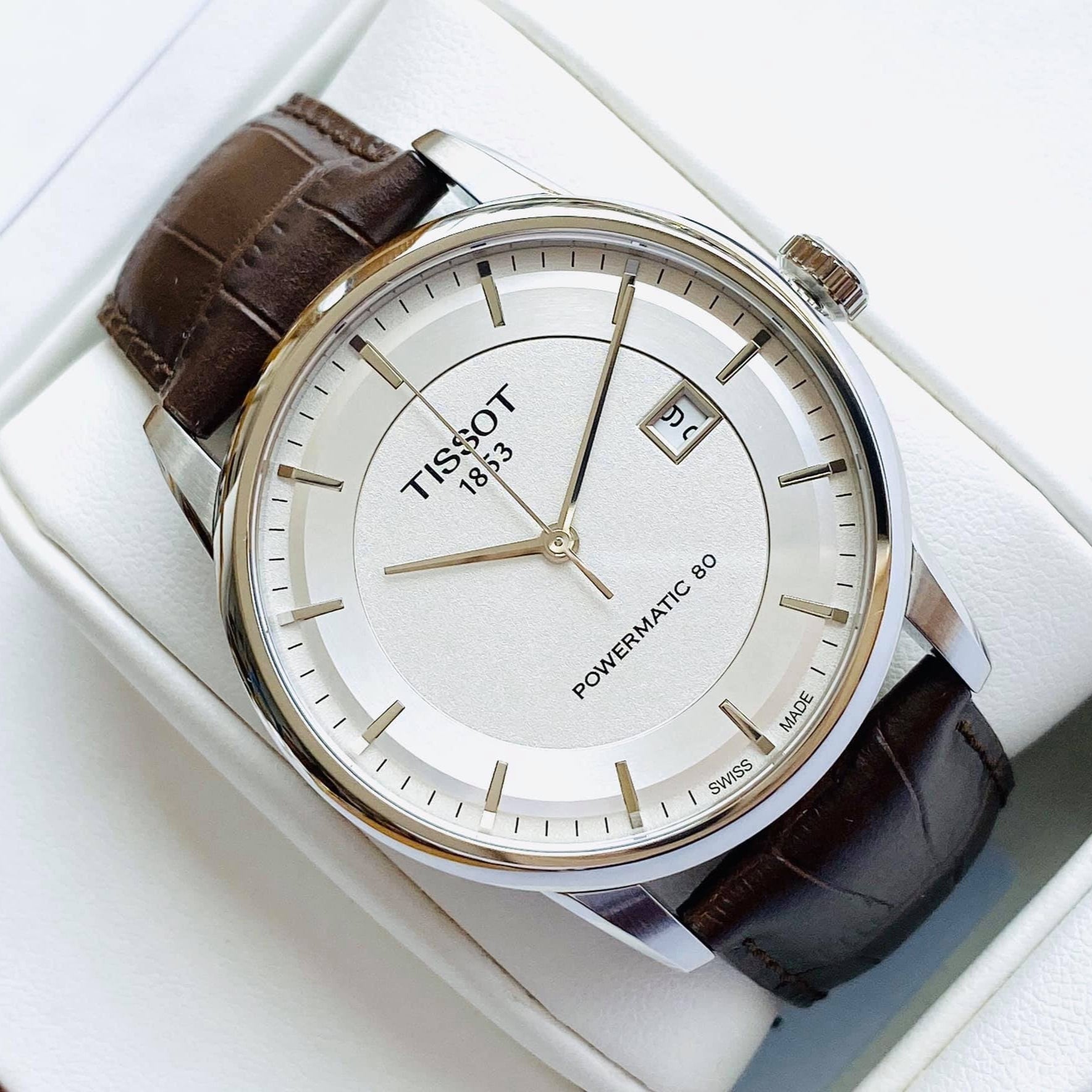 Tissot Luxury Powermatic 80 Silver Dial Brown Leather Strap Watch For Men - T086.407.16.031.00