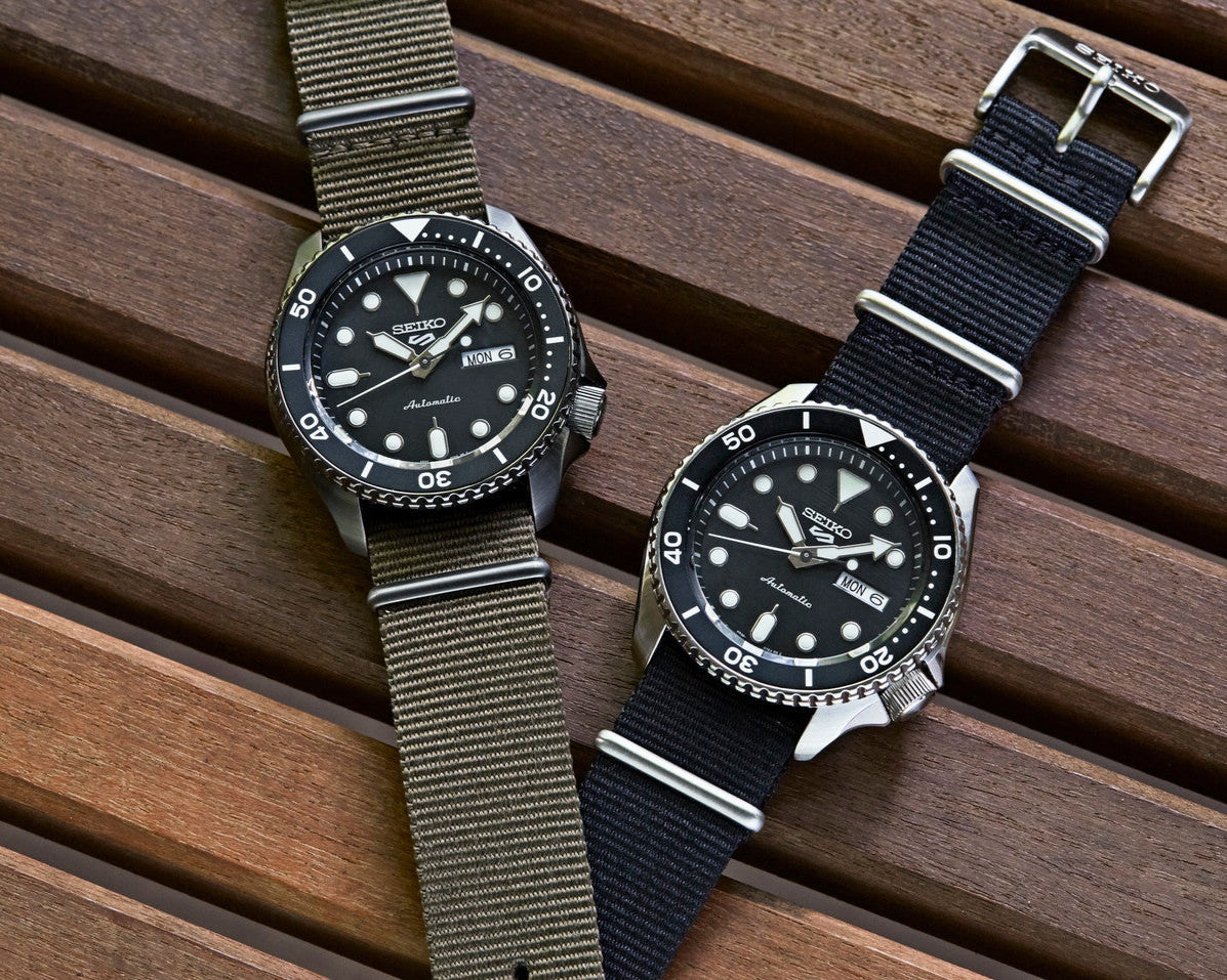 Seiko 5 Sport Automatic Black Dial Green Nylon Strap Watch For Men - SRPD65K4