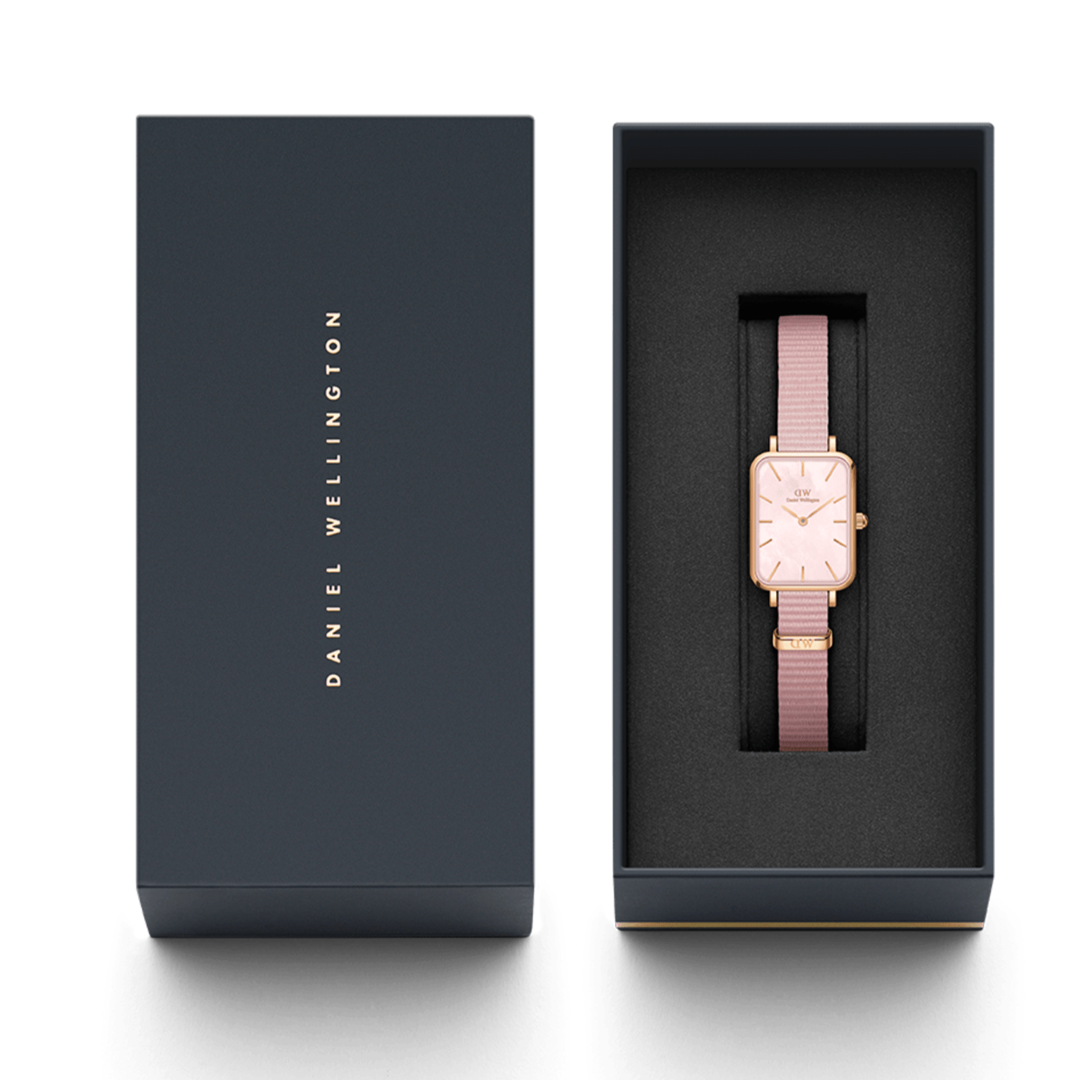 Daniel Wellington Quadro Pressed Mother of Pearl Pink Dial Pink Nylon Strap Watch For Women - DW00100509