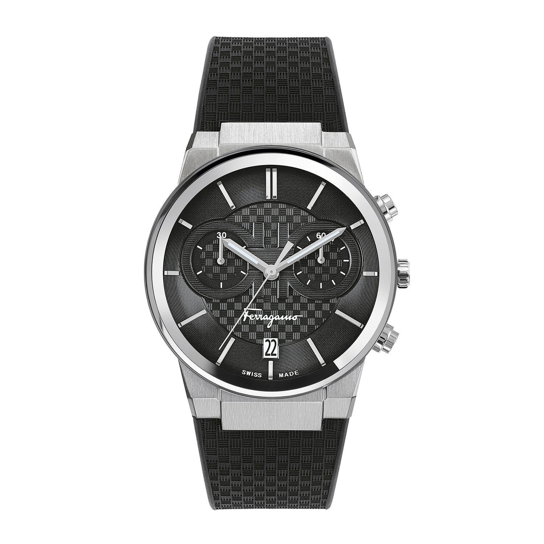 Salvatore Ferragamo Sapphire Chrono Black Dial Black Silicone Strap Watch for Men - SFME00121