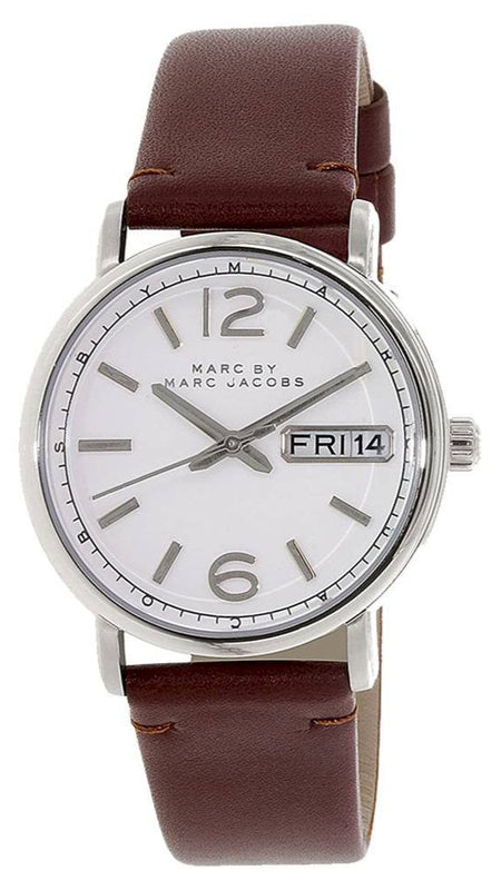 Marc Jacobs Fergus White Dial Brown Leather Strap Watch for Women - MBM8649