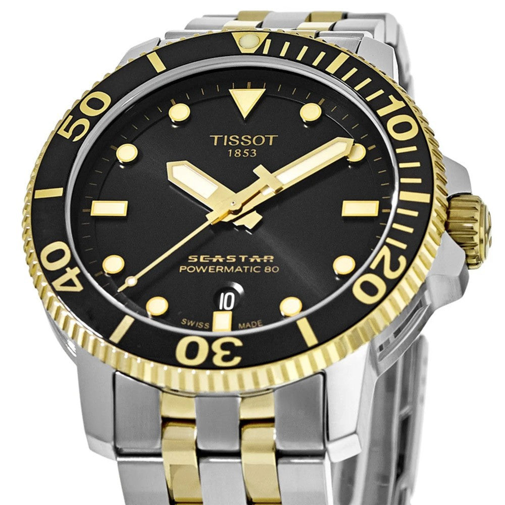 Tissot Seastar 1000 Powermatic 80 Black Dial Two Tone Steel Strap Watch For Men - T120.407.22.051.00