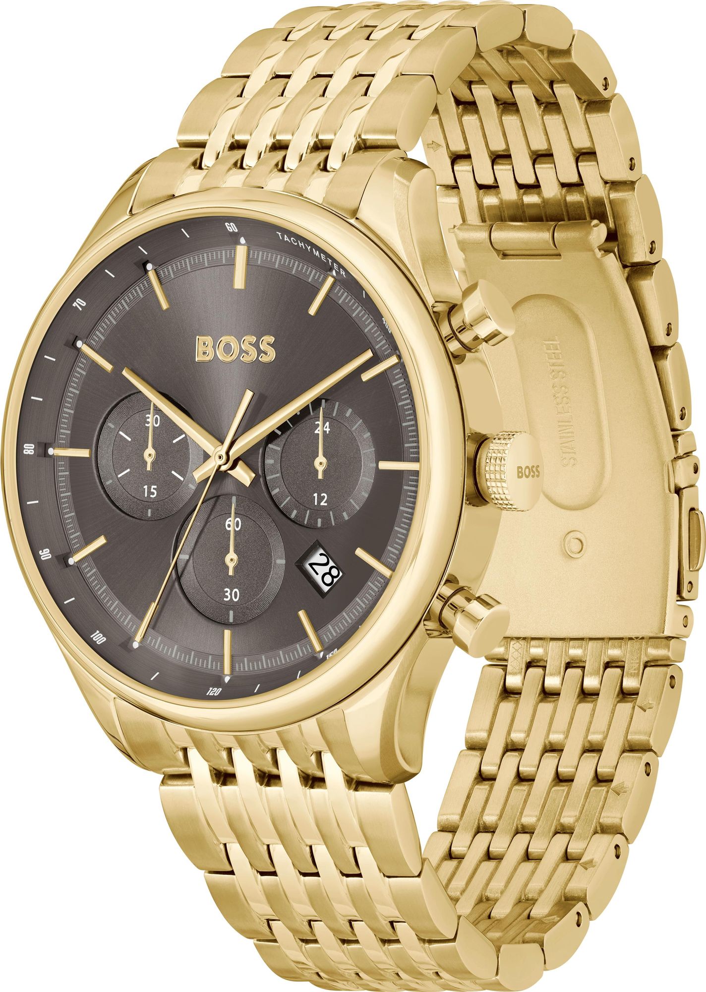 Hugo Boss Gregor Chronograph Grey Dial Gold Steel Strap Watch For Men - 1514051