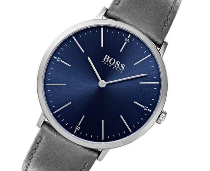 Hugo Boss Horizon Blue Dial Grey Leather Strap Watch for Men - 1513539
