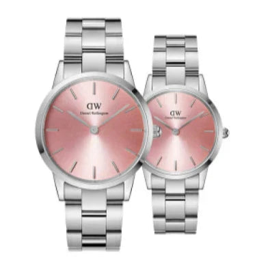 Daniel Wellington Iconic Pink Dial Silver Steel Strap Watch For Women - DW00100329