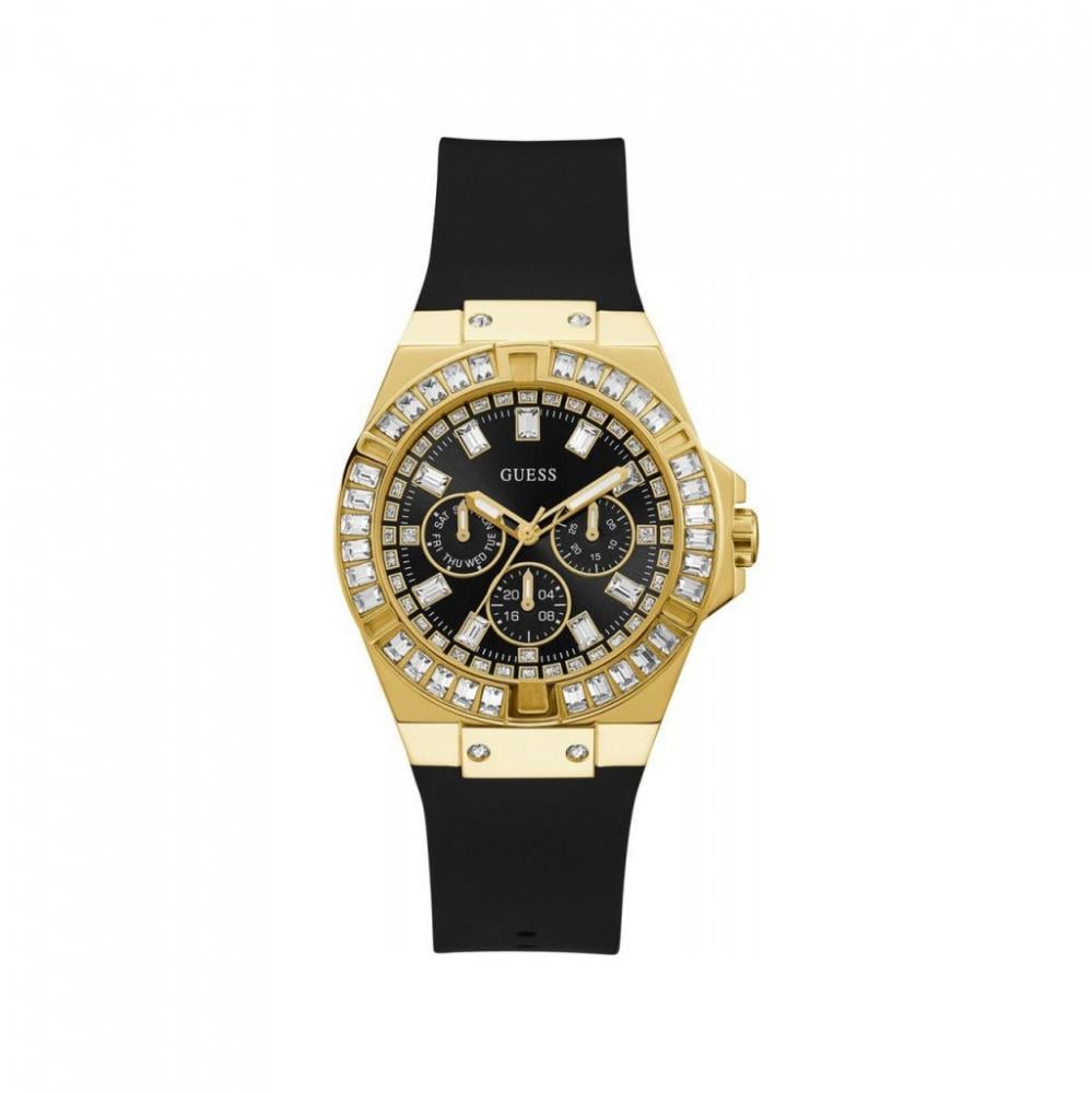 Guess Venus Diamonds Black Dial Black Rubber Strap Watch for Women - GW0118L1