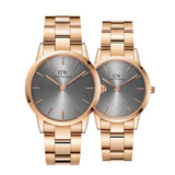 Daniel Wellington Iconic Link Grey Dial Rose Gold Steel Strap Watch For Women - DW00100332