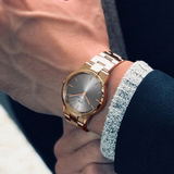 Daniel Wellington Iconic Link Grey Dial Rose Gold Steel Strap Watch For Women - DW00100332