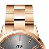Daniel Wellington Iconic Link Grey Dial Rose Gold Steel Strap Watch For Women - DW00100332