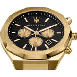 Maserati Stile 45mm Chronograph Black Dial Gold Steel Strap Watch For Men - R8873642001