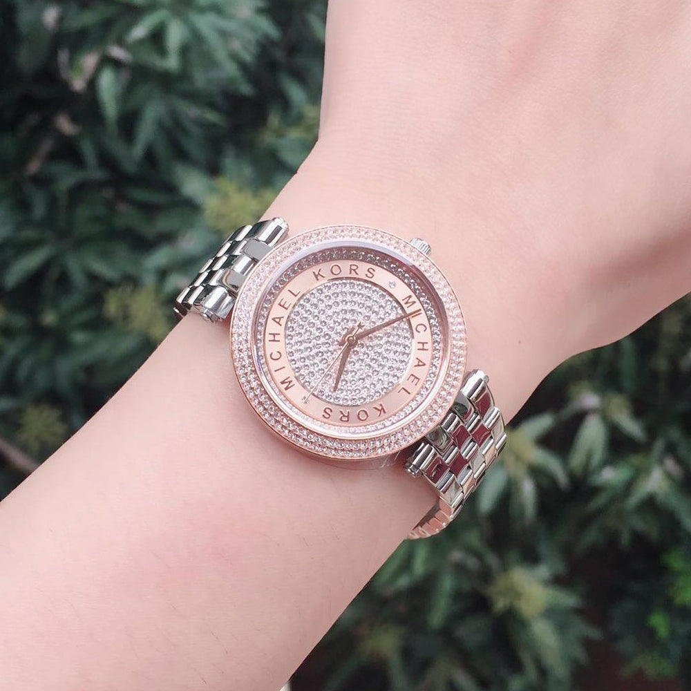 Michael Kors Darci Rose Gold Dial Silver Steel Strap Watch for Women - MK3446
