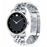 Movado Museum Diamonds Black Dial Silver Steel Strap Watch For Men - 606878