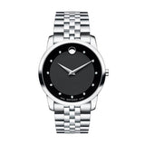Movado Museum Diamonds Black Dial Silver Steel Strap Watch For Men - 606878