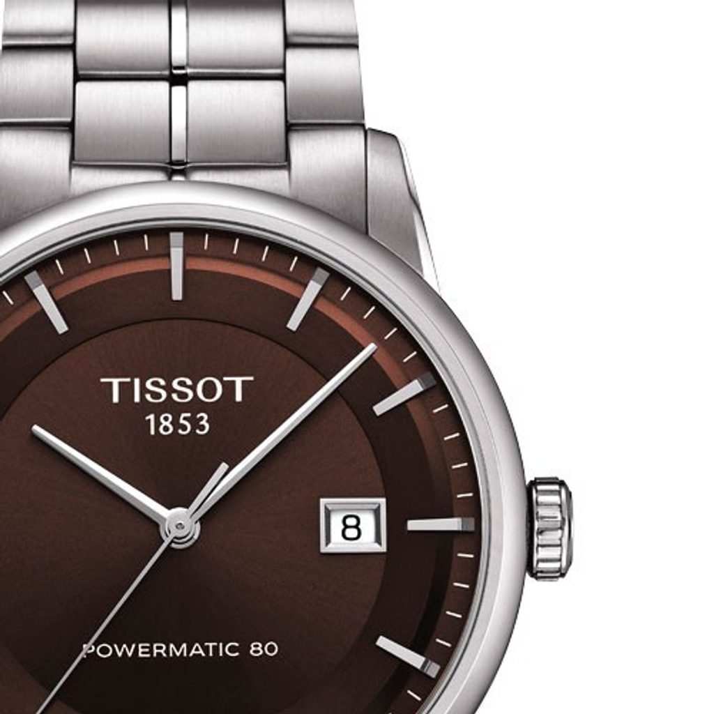 Tissot Luxury Powermatic 80 Brown Dial Silver Steel Strap Watch For Men - T086.407.11.291.00