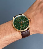 Tommy Hilfiger Hunter Green Dial Brown Leather Strap Watch for Men - 1791607